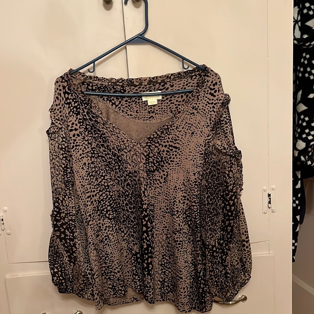 Maeve anthro black and tan animal print blouse
